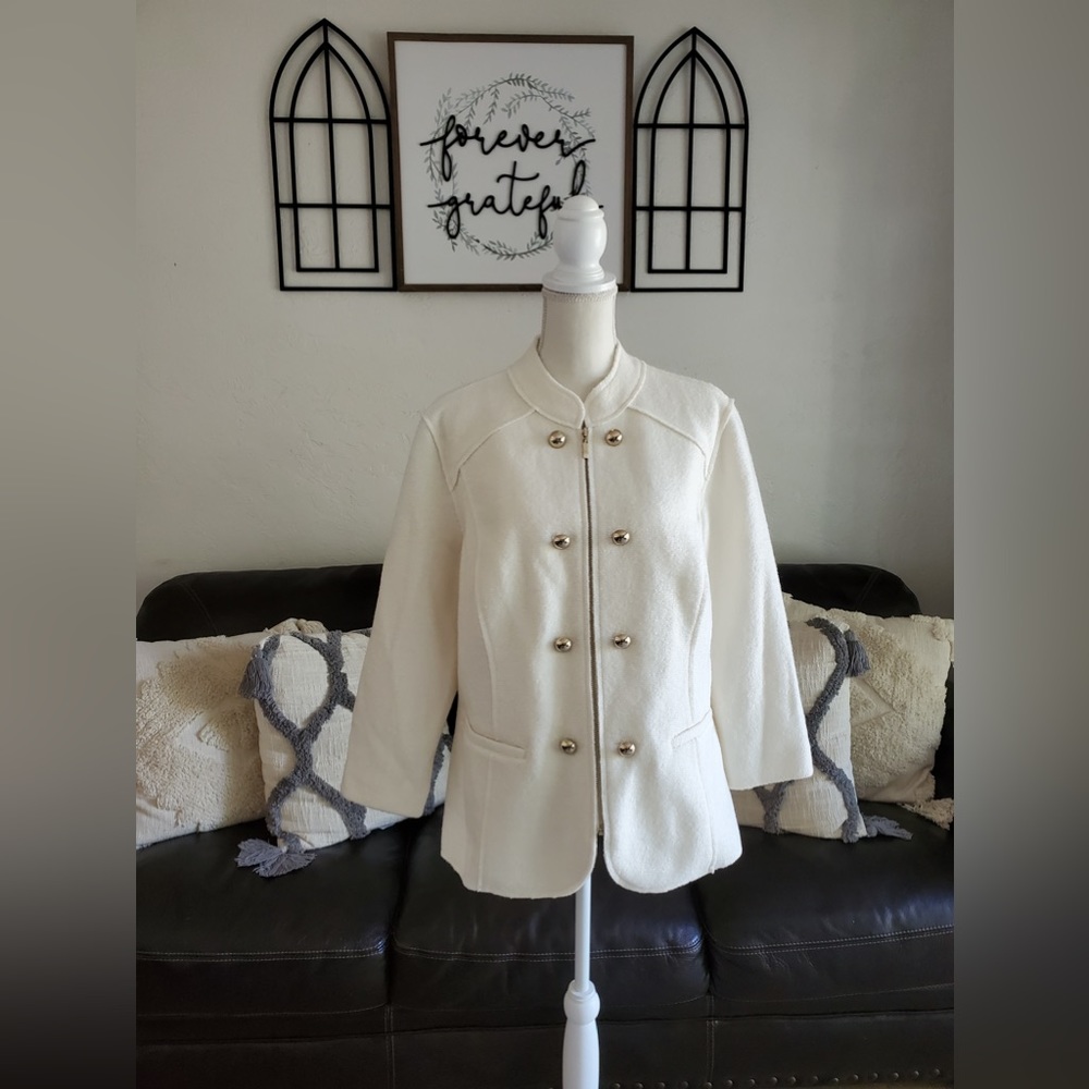 Chico’s Boiled Wool Military Jacket Women’s Size 3 Classic Boho Chic Luxury - Picture 4 of 13